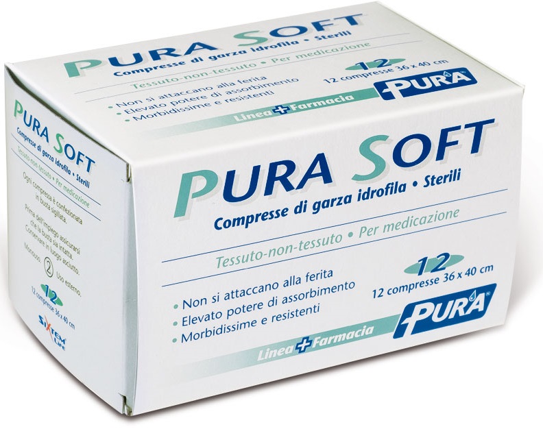 GARZA IN TESSUTO NON TESSUTO PURA SOFT 36X40CM 12 PEZZI - farmaidea24.com