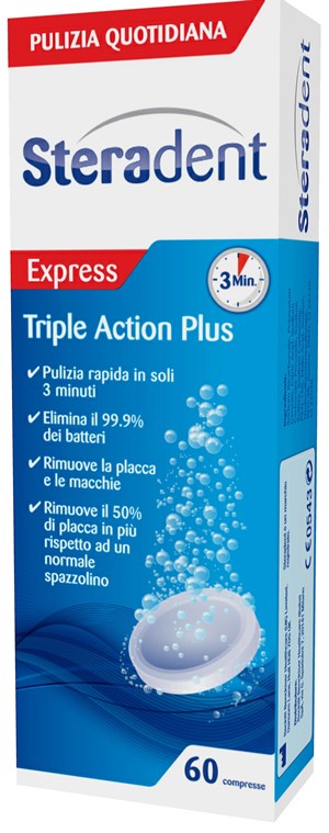 STERADENT TRIPLE ACTION PLUS 60 COMPRESSE PULENTI - farmaidea24.com