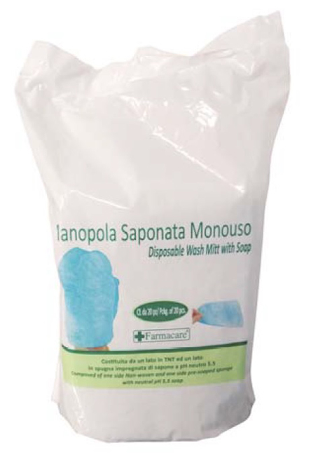 MANOPOLA MONOUSO PER LAVAGGI PARZIALI COMPOSTA DA UNA SPUGNA IN POLIESTERE SAPONATA E DA UN DRAPPO IN TESSUTO NON TESSUTO SENZA RISCIACQUO DETERGENTE A PH ISOCUTANEO - farmaidea24.com