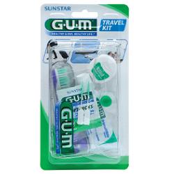 GUM TRAVEL KIT VIAGGIO 1 SPAZZOLINO PIEGHEVOLE GUM TRAVEL + 1 DENTIFRICIO VIAGGIO 12 ML + 1 ROCCHETTO FILO INTERDENTALE 10MT + 2 SCOVOLINI GOMMA GUM SOFT PICKS - farmaidea24.com