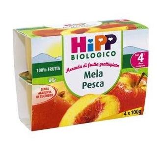 HIPP BIO FRUTTA GRATTUGGIATA MELA PESCA 4X100 G - farmaidea24.com