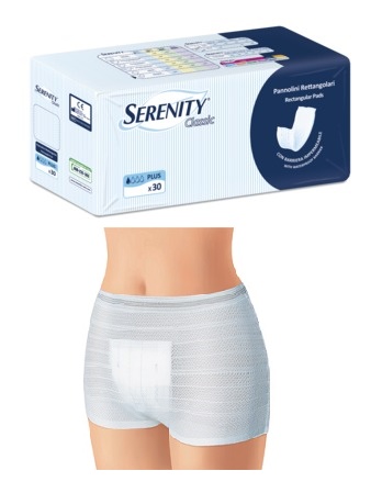 PANNOLONE PER INCONTINENZA FORMATO RETTANGOLARE CON BARRIERA SERENITY 30 PEZZI - farmaidea24.com