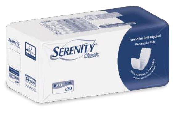 PANNOLONE PER INCONTINENZA RETTANGOLARE SENZA BARRIERA IMPERMEABILE SERENITY CLASSIC 30 PEZZI - farmaidea24.com