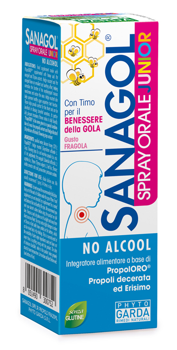 SANAGOL SPRAY JUNIOR PROPOLI FRAGOLA 20 ML - farmaidea24.com