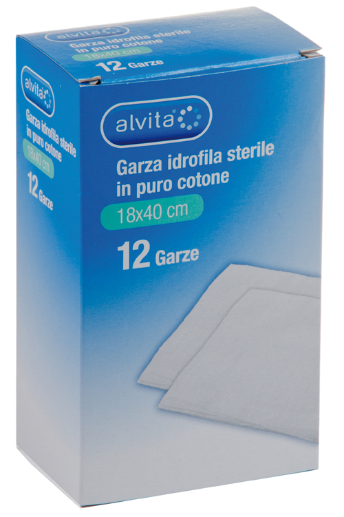 GARZA IDROFILA IN PURO COTONE ALVITA 18X40CM 12 PEZZI - farmaidea24.com