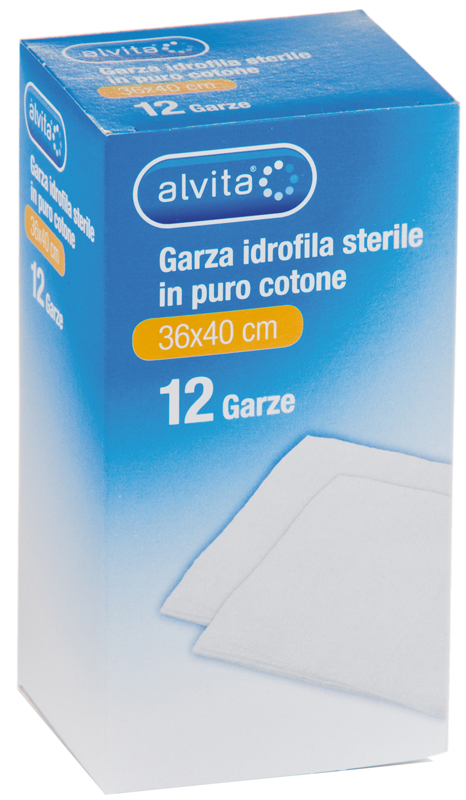 GARZA IDROFILA IN PURO COTONE ALVITA 36X40CM 12 PEZZI - farmaidea24.com