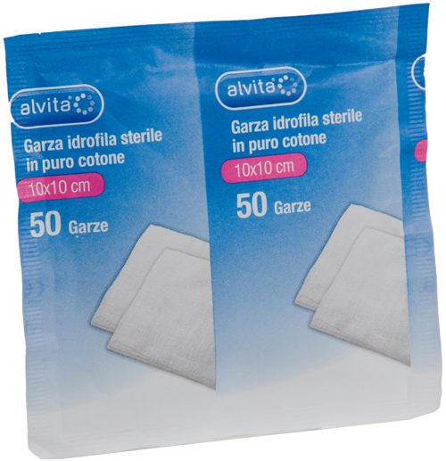 GARZA IDROFILA IN PURO COTONE ALVITA 10X10CM 50 PEZZI - farmaidea24.com