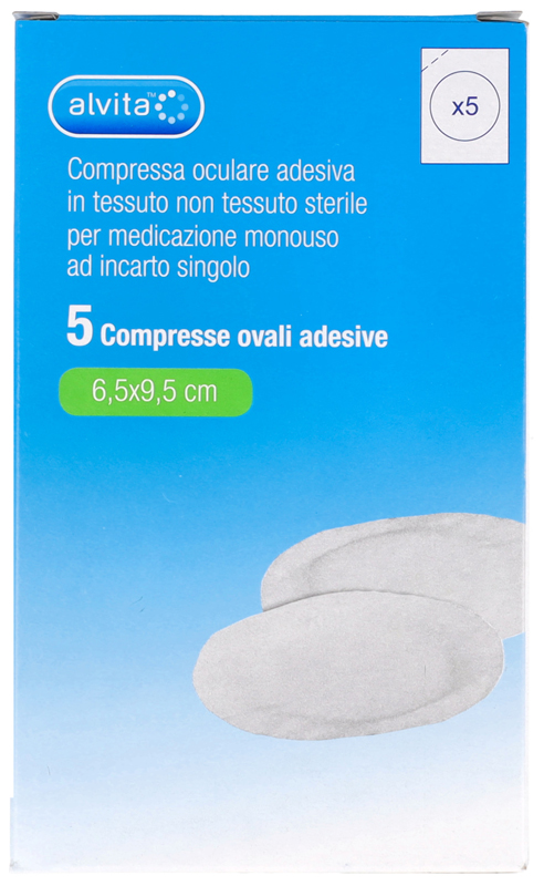 COMPRESSA OCULARE AUTOADESIVA ALVITA TNT OVALI 6,5X9,5CM 5 PEZZI - farmaidea24.com