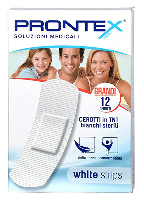 CEROTTO PRONTEX WHITE STRIPS IN TESSUTO NON TESSUTO BIANCO STERILE SCATOLA 12 CEROTTI GRANDI - farmaidea24.com