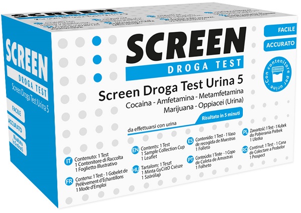 SCREEN DROGA TEST 5 DROGHE TEST ANTIDROGA CON CONTENITORE URINA - farmaidea24.com