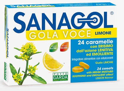 SANAGOL GOLA VOCE SENZA ZUCCHERO LIMONE 24 CARAMELLE - farmaidea24.com