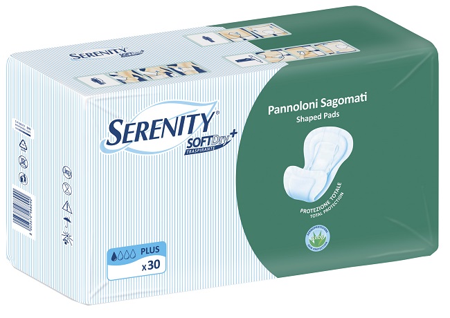 PANNOLONE PER INCONTINENZA SAGOMATO SERENITY SOFTDRY+ ALOE PLUS 30 PEZZI - farmaidea24.com