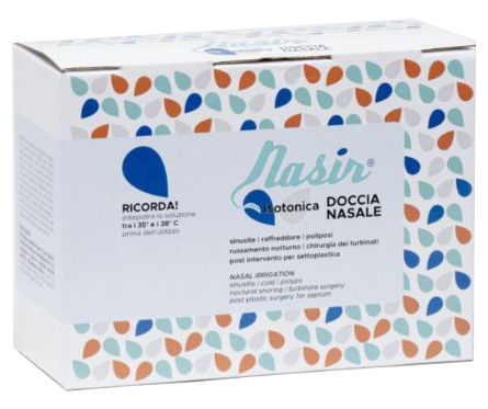 NASIR DOCCIA NASALE CON SOLUZIONE FISIOLOGICA ISOTONICA 10 SACCHE 250 ML + 1 BLISTER - farmaidea24.com