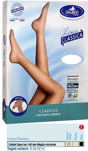 SAUBER COLLANT OPEN TOE MAGLIA MICRORETE 140 DEN COLORE NEUTRO BEIGE 4 LINEA CLASSICA - farmaidea24.com