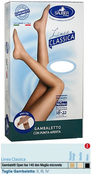 SAUBER GAMBALETTO OPEN TOE MAGLIA MICRORETE 140 DEN COLORE NEUTRO BEIGE TAGLIA 2 LINEA CLASSICA - farmaidea24.com