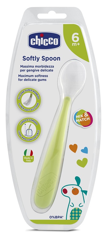 CHICCO CUCCHIAIO MORBIDO SILICONE 6M+ VERDE UP - farmaidea24.com