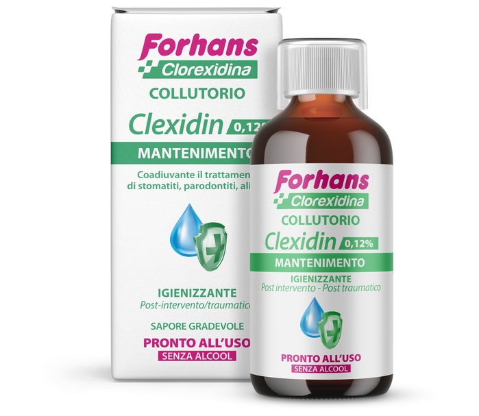 FORHANS COLLUTORIO CON CLOREXIDINA 0,12 CLEXIDIN SENZA ALCOOL 200 ML - farmaidea24.com