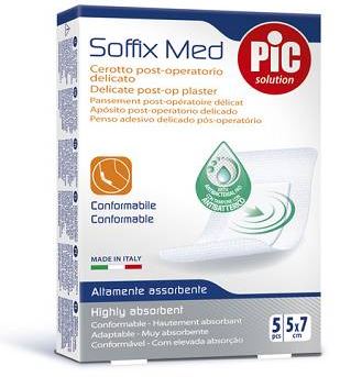 CEROTTO PIC SOFFIX MED IN TNT CON TAMPONE CENTRALE ASSORBENTE STERILE MONOUSO 5X7 CM ANTIBATTERICO 5 PEZZI - farmaidea24.com