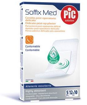 CEROTTO PIC SOFFIX MED IN TNT CON TAMPONE CENTRALE ASSORBENTE STERILE MONOUSO 10X12 CM ANTIBATTERICO 5 PEZZI - farmaidea24.com