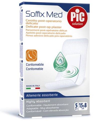 CEROTTO PIC SOFFIX MED IN TNT CON TAMPONE CENTRALE ASSORBENTE STERILE MONOUSO 15X8 CM ANTIBATTERICO 5 PEZZI - farmaidea24.com