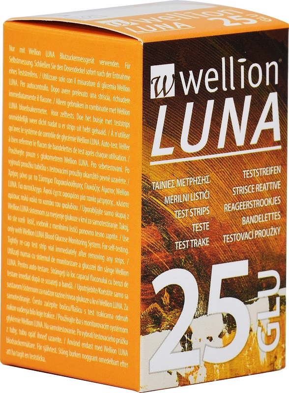 WELLION LUNA 25 STRIPS STRISCE PER MISURAZIONE GLICEMIA - farmaidea24.com