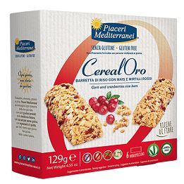 PIACERI MEDITERRANEI CEREALORO BARRETTA DI RISO CON MAIS E MIRTILLI ROSSI 6 PEZZI DA 21,5 G - farmaidea24.com