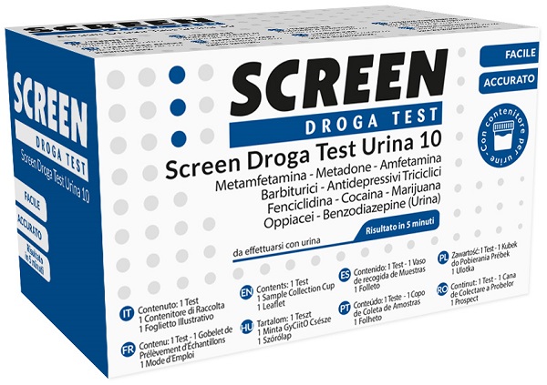 SCREEN DROGA TEST 10 DROGHE TEST ANTIDROGA CON CONTENITORE URINA - farmaidea24.com