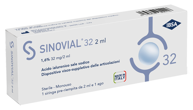 SIRINGA INTRA-ARTICOLARE SINOVIAL 32 ACIDO IALURONICO SALE SODICO 1,6% 32MG/2ML 2ML + AGO 21 GAUGE - farmaidea24.com