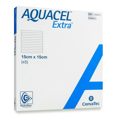 MEDICAZIONE IN TECNOLOGIA HYDROFIBER IN CARBOSSIMETILCELLULOSA SODICA E CELLULOSA RIGENERATA AQUACEL EXTRA 15X15 CM 5 PEZZI - farmaidea24.com