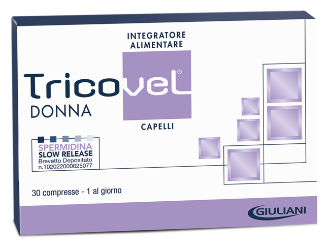 TRICOVEL DONNA INTEGRATORE ALIMENTARE CON NUTRIENTI SPECIFICI PER CAPELLI 30 COMPRESSE - farmaidea24.com
