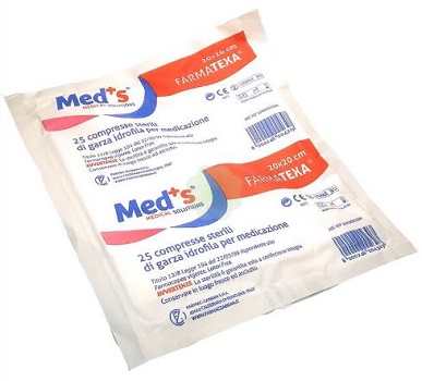 GARZA COMPRESSA IDROFILA MEDS FARMATEXA 12/8 20X20CM 25 PEZZI - farmaidea24.com