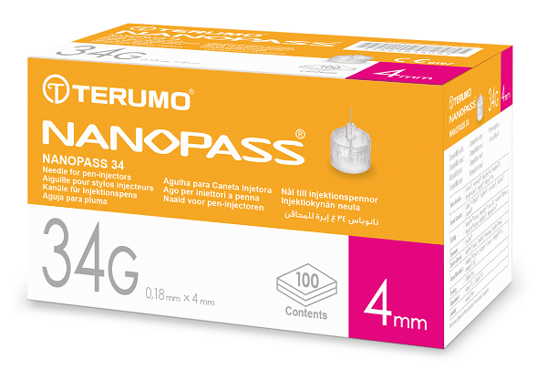AGO PER PENNA DA INSULINA NANOPASS 34 GAUGE LUNGHEZZA 4 MM 100 PEZZI - farmaidea24.com