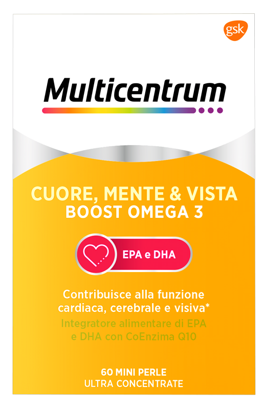 MULTICENTRUM CUORE MENTE E VISTA BOOST OMEGA 3 60 MINI PERLE - farmaidea24.com