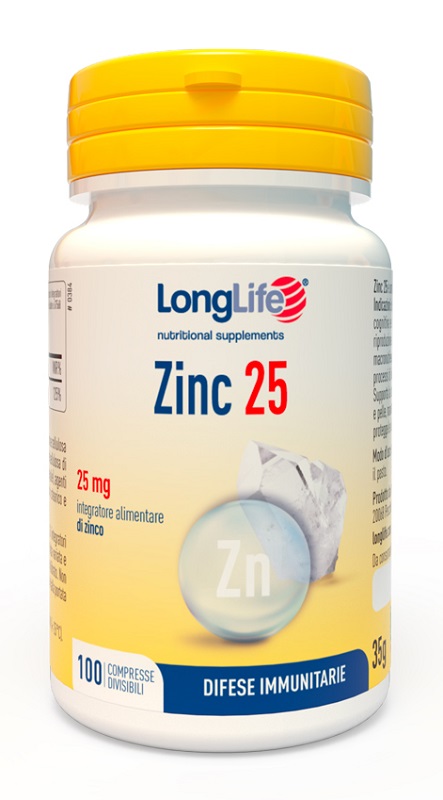 LONGLIFE ZINC 25 MG 100 COMPRESSE DIVISIBILI - farmaidea24.com