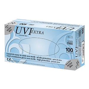 GUANTO IN CLORURO DI POLIVINILE SUPERFICIE LISCIA PRIVO DI TALCO 100 PEZZI ARTICOLO UVIPW 8 - farmaidea24.com