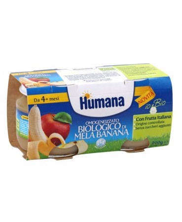 HUMANA OMOGENEIZZATO MELA/BANANA BIO 2 VASETTI 100 G - farmaidea24.com