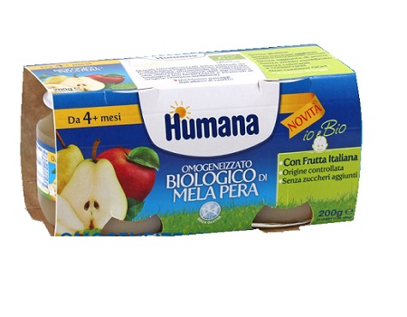 HUMANA OMOGENEIZZATO MELA/PERA BIO 2 VASETTI 100 G - farmaidea24.com