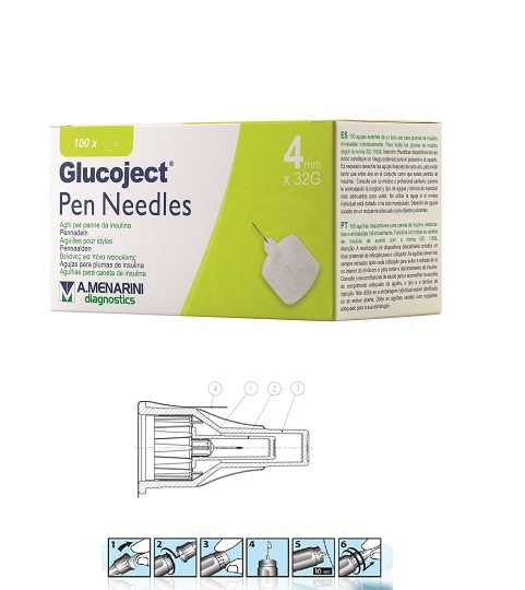 AGO PER PENNA DA INSULINA GLUCOJECT LUNGHEZZA 4 MM GAUGE 32 100 PEZZI - farmaidea24.com