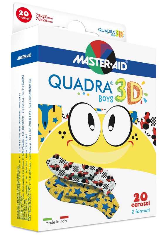CEROTTO MASTER-AID QUADRA 3D BOYS 20 PEZZI ASSORTITI - farmaidea24.com