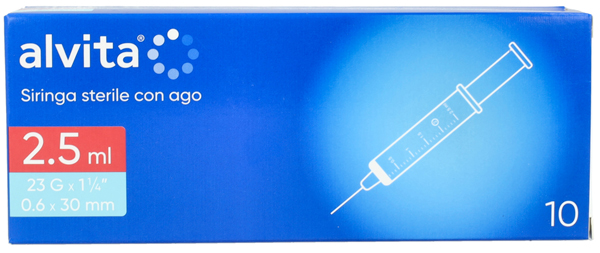 SIRINGA PER INFUSIONE E IRRIGAZIONE ALVITA 2,5 ML CON AGO 23 GAUGE 1 1/4 0,6X30MM 10 PEZZI - farmaidea24.com