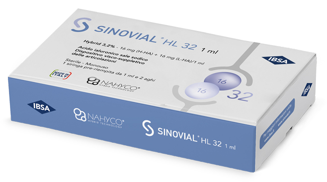 SIRINGA INTRA-ARTICOLARE SINOVIAL HL 32 ACIDO IALURONICO SALE SODICO 16MG H-HA + 16MG H-LA/1ML + AGO 22 GAUGE + AGO 29 GAUGE - farmaidea24.com