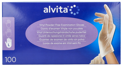 GUANTI DA ISPEZIONE ALVITA IN VINILE SENZA TALCO L 100 PEZZI - farmaidea24.com