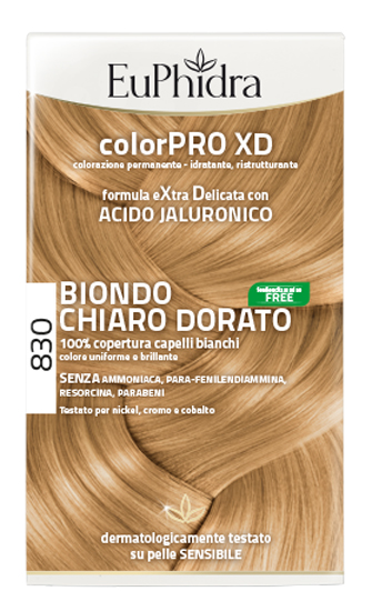 EUPHIDRA COLORPRO XD 830 BIONDO CHIARO DORATO GEL COLORANTE CAPELLI IN FLACONE + ATTIVANTE + BALSAMO + GUANTI - farmaidea24.com
