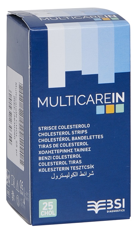 TEST COLESTEROLEMIA MULTICARE IN COLESTEROLO IN STRISCE CON ASPIRAZIONE CAPILLARE 25 PEZZI - farmaidea24.com