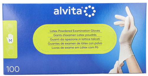 GUANTI DA ISPEZIONE ALVITA IN LATTICE TALCATI M 100 PEZZI - farmaidea24.com