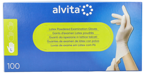 GUANTI DA ISPEZIONE ALVITA IN LATTICE TALCATI L 100 PEZZI - farmaidea24.com