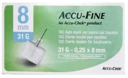 AGO PER PENNA DA INSULINA ACCU-FINE PEN NEEDLE ACCU-CHEK GAUGE 31 X 8MM 100 PEZZI - farmaidea24.com
