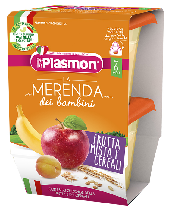 PLASMON LA MERENDA DEI BAMBINI MERENDE FRUTTA CEREALI ASETTICO 2 X 120 G - farmaidea24.com