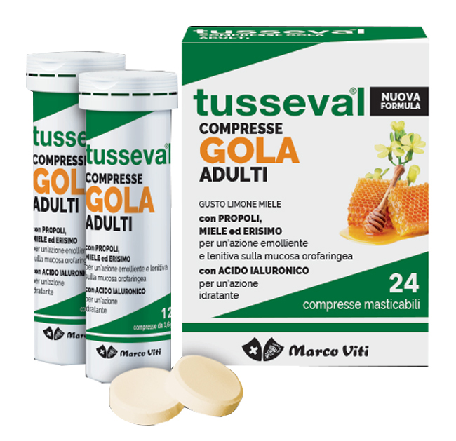 TUSSEVAL GOLA ADULTI 24 COMPRESSE MASTICABILI LIMONE E MIELE - farmaidea24.com