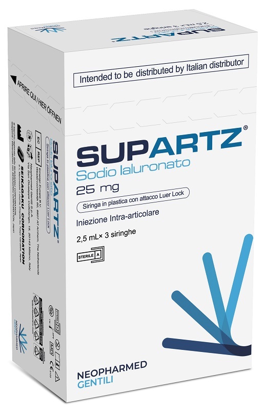 SIRINGA PRERIEMPITA INTRA-ARTICOLARE SUPARTZ ACIDO IALURONICO 25 MG 2,5 ML 3 PEZZI - farmaidea24.com